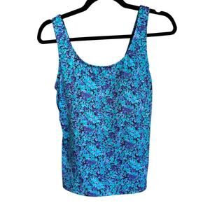 L.L. Bean Women's Blue + Purple Floral Tankini Swim Top Size 10 Built in Bra
